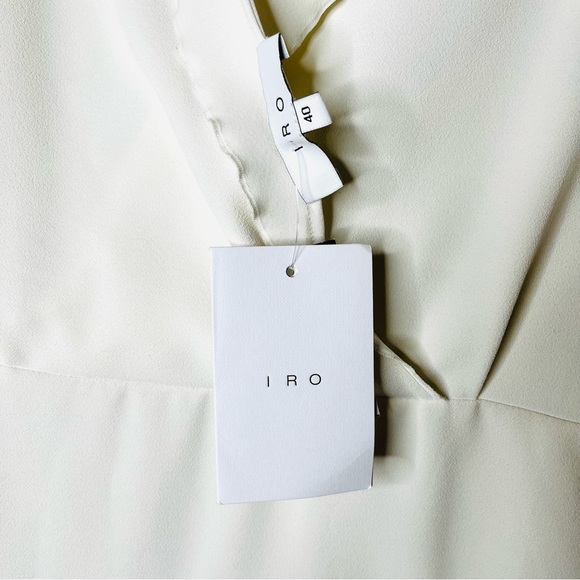 NWT IRO Ivory Crepe Bell Sleeve Ruffled V-Back Ivanoe Mini Dress - Picture 9 of 9